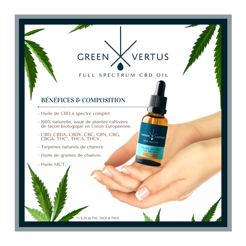 Huile de CBD BIO Green Vertus 5% de CBD